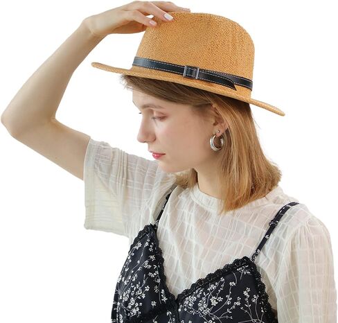 NAMANANA Fashion بنما قبعة فيدورا حماية من الأشعة فوق البنفسجية قبعات الشمس الصيفية للرجال والنساء قبعة الشاطئ قبعة مسطحة ذات حافة بنية in Kuwait