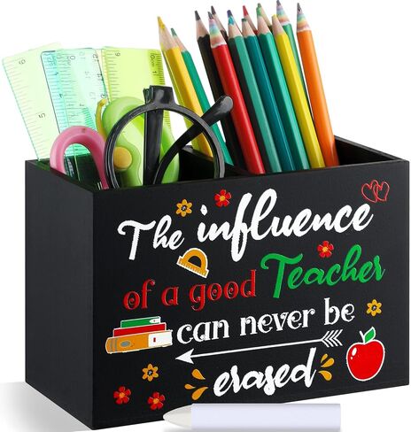 Resurhang Teacher Appreciation Gifts Wood Teacher Pencil Holder with White Crayon Teacher Desktop Pen Organizer for Last or First Day of School Teachers' Day Gifts School Classroom Office Decor in Saudi Arabia