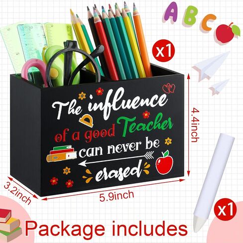Resurhang Teacher Appreciation Gifts Wood Teacher Pencil Holder with White Crayon Teacher Desktop Pen Organizer for Last or First Day of School Teachers' Day Gifts School Classroom Office Decor in Saudi Arabia