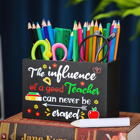 Resurhang Teacher Appreciation Gifts Wood Teacher Pencil Holder with White Crayon Teacher Desktop Pen Organizer for Last or First Day of School Teachers' Day Gifts School Classroom Office Decor in Saudi Arabia