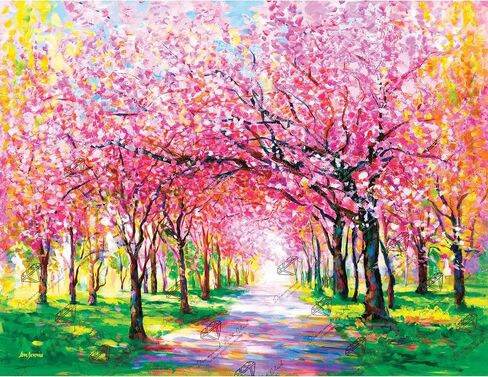 مجموعة الرسم الماسي لأشجار أزهار الكرز من DIAMOND ART CLUB، حرف يدوية ممتعة للبالغين وجميع الأعمار، قماش فني مستدير للمبتدئين، 17 بوصة × 13 بوصة (42.6 × 32.8 سم) in Kuwait