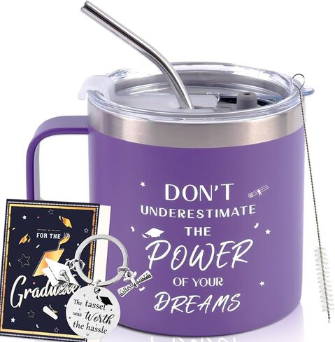 CUPLOOV 2024 هدايا التخرج لها - كوب قهوة التخرج الأرجواني/كوب بهلوان مع غطاء سلسلة مفاتيح من القش وبطاقات تهنئة لكبار خريجي الكلية وزملاء الدراسة والأصدقاء in Kuwait