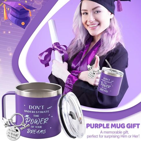 CUPLOOV 2024 هدايا التخرج لها - كوب قهوة التخرج الأرجواني/كوب بهلوان مع غطاء سلسلة مفاتيح من القش وبطاقات تهنئة لكبار خريجي الكلية وزملاء الدراسة والأصدقاء in Kuwait