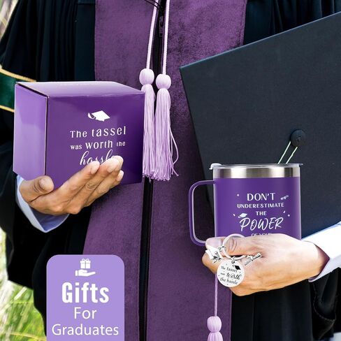 CUPLOOV 2024 هدايا التخرج لها - كوب قهوة التخرج الأرجواني/كوب بهلوان مع غطاء سلسلة مفاتيح من القش وبطاقات تهنئة لكبار خريجي الكلية وزملاء الدراسة والأصدقاء in Kuwait