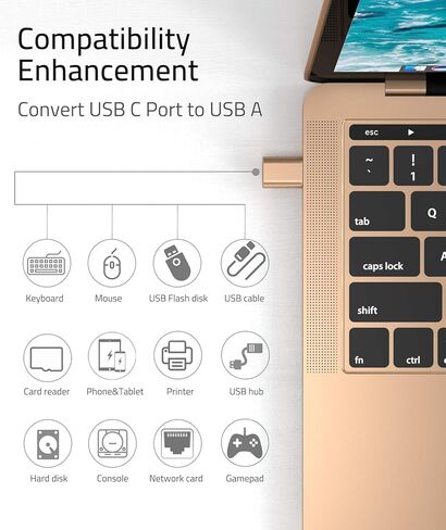 محول SROMGEE USB C إلى USB، محول USB من النوع C ذكر إلى USB 3.0 أنثى محول OTG متوافق مع أجهزة الكمبيوتر المحمولة والشواحن وبنوك الطاقة in Kuwait