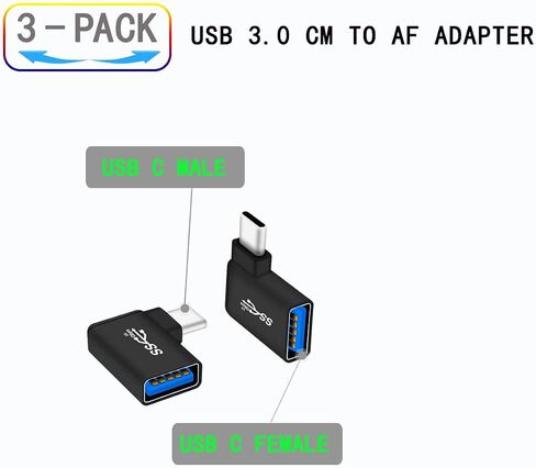 ZJKJHJY محول USB C إلى USB OTG بزاوية يمين (3 عبوات)، محول ألومنيوم 90 درجة USB-C إلى USB 3.0، نوع C OTG لجهاز MacBook Pro 2020، iPad Pro in Kuwait