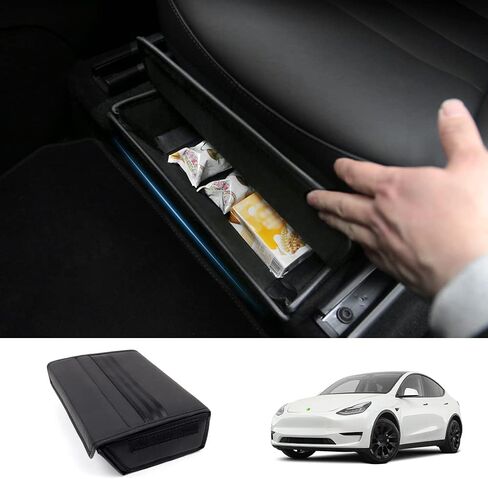 منظم صندوق تخزين تحت المقعد من Autoorder لـ Tesla Model Y 2020 2021 2022 2023 2024 ملحقات صندوق جلدي قابل للطي تحت المقعد إدراج صينية درج مقعد الركاب in Kuwait