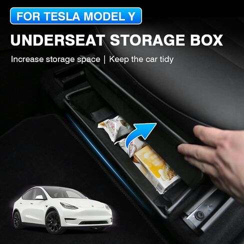 منظم صندوق تخزين تحت المقعد من Autoorder لـ Tesla Model Y 2020 2021 2022 2023 2024 ملحقات صندوق جلدي قابل للطي تحت المقعد إدراج صينية درج مقعد الركاب in Kuwait