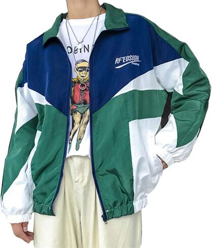 Floette Retro Colorblocked Track Jacket Windbreaker Jacket Athletic Hip Hop Outdoor Windproof Coat in Saudi Arabia