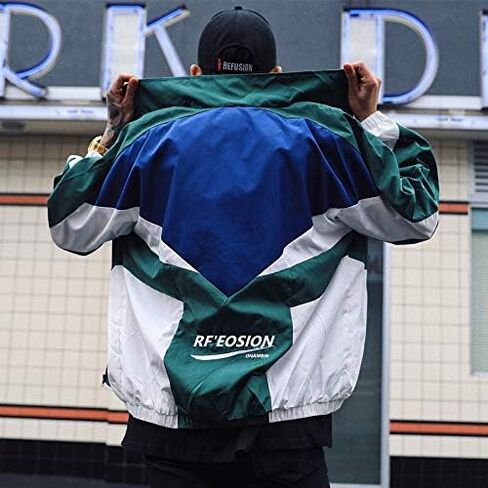 Floette Retro Colorblocked Track Jacket Windbreaker Jacket Athletic Hip Hop Outdoor Windproof Coat in Saudi Arabia