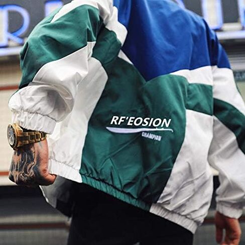 Floette Retro Colorblocked Track Jacket Windbreaker Jacket Athletic Hip Hop Outdoor Windproof Coat in Saudi Arabia