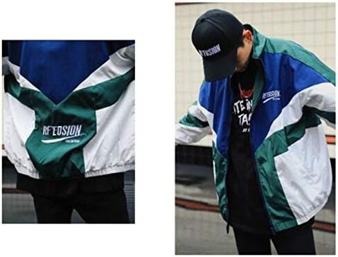 Floette Retro Colorblocked Track Jacket Windbreaker Jacket Athletic Hip Hop Outdoor Windproof Coat in Saudi Arabia
