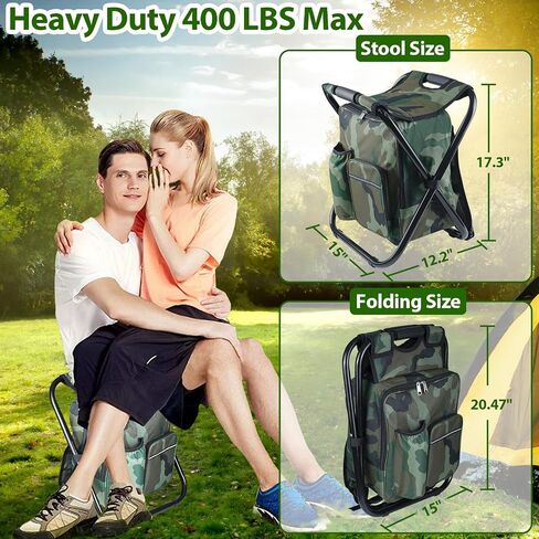 KingSom Folding Stool Backpack Insulated Cooler Bag, Heavy Duty Cooler Backpack Chair,Collapsible Camping Chair with Front Pocket and Bottle Pocket,Fishing Cooler Stool for Hunting,Hiking,Travel in Saudi Arabia