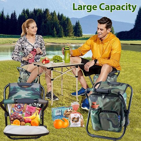 KingSom Folding Stool Backpack Insulated Cooler Bag, Heavy Duty Cooler Backpack Chair,Collapsible Camping Chair with Front Pocket and Bottle Pocket,Fishing Cooler Stool for Hunting,Hiking,Travel in Saudi Arabia