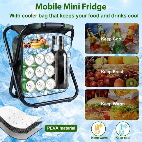 KingSom Folding Stool Backpack Insulated Cooler Bag, Heavy Duty Cooler Backpack Chair,Collapsible Camping Chair with Front Pocket and Bottle Pocket,Fishing Cooler Stool for Hunting,Hiking,Travel in Saudi Arabia