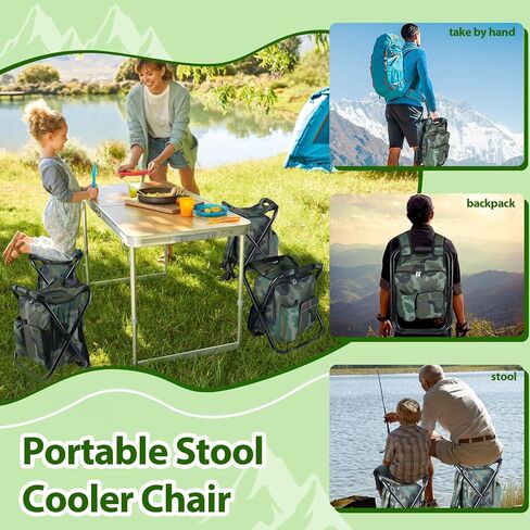 KingSom Folding Stool Backpack Insulated Cooler Bag, Heavy Duty Cooler Backpack Chair,Collapsible Camping Chair with Front Pocket and Bottle Pocket,Fishing Cooler Stool for Hunting,Hiking,Travel in Saudi Arabia