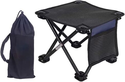 مقعد تخييم KFDKRG، مقعد قابل للطي محمول مقاس 13 بوصة، سعة 400 رطل، كرسي صغير قابل للطي مقعد مخيم محمول للتخييم وصيد الأسماك والمشي لمسافات طويلة والبستنة والشاطئ، مقعد تخييم مع حقيبة حمل (أسود) in Kuwait