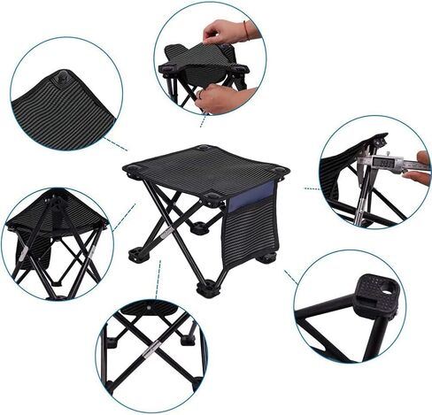 مقعد تخييم KFDKRG، مقعد قابل للطي محمول مقاس 13 بوصة، سعة 400 رطل، كرسي صغير قابل للطي مقعد مخيم محمول للتخييم وصيد الأسماك والمشي لمسافات طويلة والبستنة والشاطئ، مقعد تخييم مع حقيبة حمل (أسود) in Kuwait