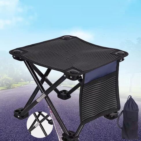 مقعد تخييم KFDKRG، مقعد قابل للطي محمول مقاس 13 بوصة، سعة 400 رطل، كرسي صغير قابل للطي مقعد مخيم محمول للتخييم وصيد الأسماك والمشي لمسافات طويلة والبستنة والشاطئ، مقعد تخييم مع حقيبة حمل (أسود) in Kuwait