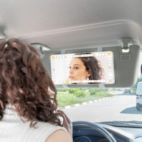 Car Vanity Mirror, Rechargeable Makeup Car Visor Mirror, 60 Leds & 3 Light Modes, Visor Vanity Mirror with Touch on Screen, Shading Cosmetic Mirror, Universal Vanity Mirror for Car Truck Suv(White) in Saudi Arabia