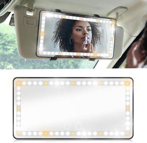 Car Vanity Mirror, Rechargeable Makeup Car Visor Mirror, 60 Leds & 3 Light Modes, Visor Vanity Mirror with Touch on Screen, Shading Cosmetic Mirror, Universal Vanity Mirror for Car Truck Suv(White) in Saudi Arabia