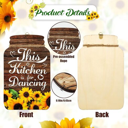 FLOWERHERD 5pcs Kitchen Wall Decorations Set - Sunflower Mason Jar Rustic Wooden Signs with Inspirational Words for Farmhouse Home Kitchen Dining Room Wall Decorations in Kuwait