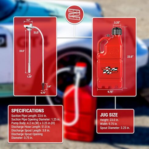TERA PUMP TRJ5XLR 4x AA Battery Powered AUTO STOP Fuel Transfer Pump with 5 Gallon Automotive Can, 3.25FT Long Hose (2.3 GPM Transfer Rate) For Any Non-Fuel Relative Products in Saudi Arabia