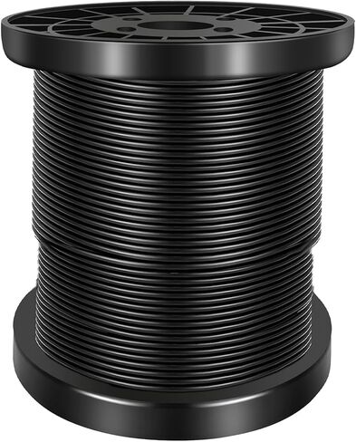 FOLUXING 200Ft Wire Rope, 304 Stainless Steel Black Vinyl Coated Wire Rope, Outdoor Light Guide Wire, 1/16 Inch Coated to 3/32 Inch for Hanging String Lights, Globe Lights and Lanterns in Saudi Arabia