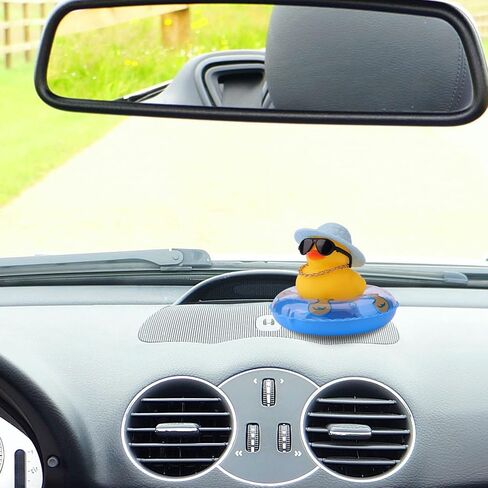 LUTER Car Duck Decoration Dashboard, Rubber Duck Car Decoration Little Yellow Duck Car Decoration for Car Dashboard Decoration Accessories with Gold Chain Straw Hat Sunglasses (Blue Swim Ring) in Saudi Arabia