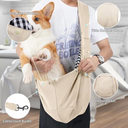 FEimaX Dog Sling Carrier, Pet Papoose Slings Bag for Small Dogs Cats, Puppy Hands Free Satchel Tote Pouch Carriers Doggie Crossbody Shoulder Carry Bags for Outdoor Travel (Beige) in Saudi Arabia