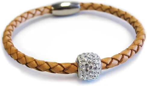 Liza Schwartz Jewelry Crystal Bedazzle Rich Braided Premium Leather Bracelet for Women in Silver, White, Camel and More Colors - Best for Birthday Gift in Kuwait