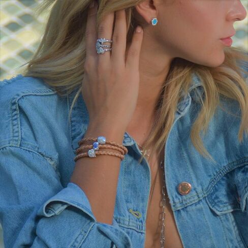 Liza Schwartz Jewelry Crystal Bedazzle Rich Braided Premium Leather Bracelet for Women in Silver, White, Camel and More Colors - Best for Birthday Gift in Kuwait