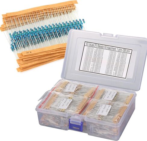 75 Values 1500 PCS (Each Values 20pcs) Resistor Assortment Kit 1 Ohm-10M Ohm Commonly Used 5% 100r Four Color Ring 1/4W Metal Carbon Film Resistors Set in Saudi Arabia