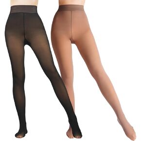 2 Pairs Women Fleece Lined Tights-Fake Translucent Leggings High Waist Pantyhose Sheer Thick Warm Tights For Women in Saudi Arabia