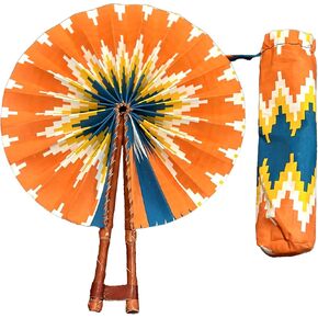 Ruth's Orchid Ghanaian Foldable Handheld Fan - African Fabric Folding Fan - Summer Hand Fan - Portable Folding Fan - African Hand Fan with Leather Handle - Perfect for Home Décor (Vine) in Saudi Arabia