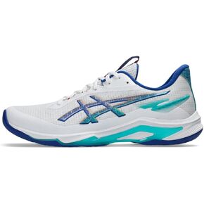 حذاء كرة الطائرة ASICS للرجال Netburner Ballistic FlyteFoam 4، مقاس 9.5، أبيض/أزرق ASICS in Kuwait