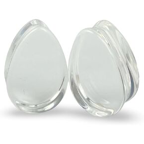 Mystic Metals Body Jewelry Pair of Clear Glass Double Flare Teardrop Plugs gauges (PG-545) in Saudi Arabia