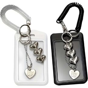 2-Piece Photocard Holder Keychain with Heart-Shaped - Clear Protective Sleeves Cover Case for Bus Student ID Credit Card - Minimalist Design for Office School Use in Saudi Arabia