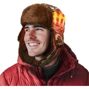 Heated Trapper Hat Warm Winter Hats with 7.4V Rechargeable Battery, Faux Fur Hunting Outdoor Hat for Men Women in Saudi Arabia