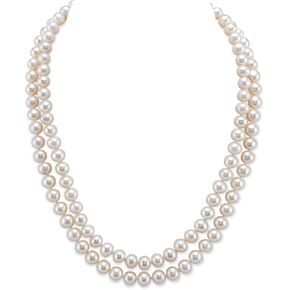 قلادة Pearl Source AAA ذات جودة مزدوجة من اللؤلؤ الأبيض المزروع في المياه العذبة للنساء بطول الأميرة 18-19 بوصة in Kuwait