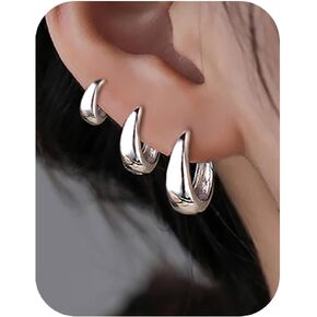 3Pairs Gold Hoop Earrings Set for Women Trendy Chunky Huggie Dainty Earring Jewelry for Women Teens in Kuwait
