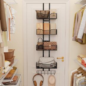 منظم المحفظة فوق الباب، حامل محفظة معدني متين قابل للتعديل ومنظم حقيبة يد للخزانة مع 5 خطافات متوسطة in Kuwait