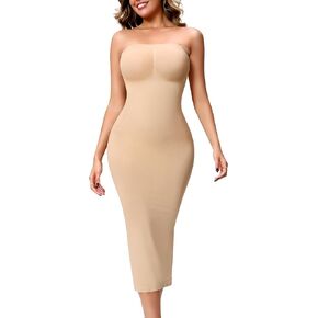 Strapless Shapewear Slip for Women Under Dress, Tummy Control Long Slip Dress, Seamless Back Slit Body Shaper (US, Alpha, Medium, Regular, Regular, Nude) in Kuwait