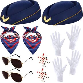 إكسسوارات زي مضيفات الطيران للسيدات، قبعة الطيار، وشاح، قفازات النظارات الشمسية للنساء in Kuwait