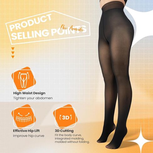 2 Pairs Women Fleece Lined Tights-Fake Translucent Leggings High Waist Pantyhose Sheer Thick Warm Tights For Women in Saudi Arabia