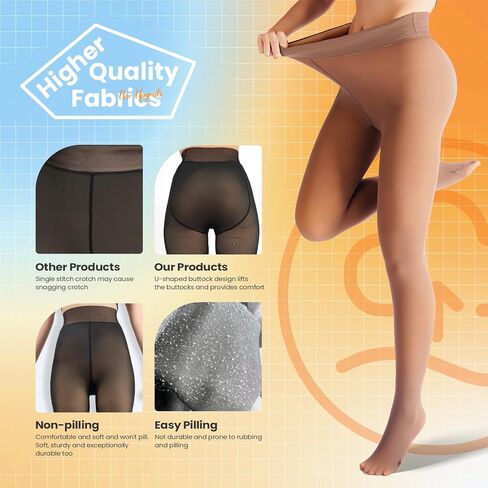 2 Pairs Women Fleece Lined Tights-Fake Translucent Leggings High Waist Pantyhose Sheer Thick Warm Tights For Women in Saudi Arabia