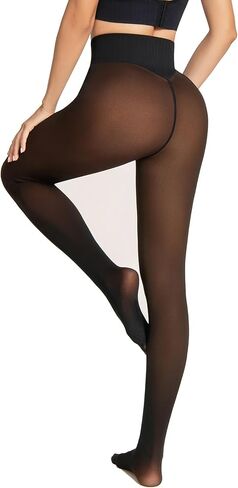 One-Seam Fleece Lined Tights for Women Fake Sheer Thermal Leggings with Tummy Control & Butt Lifting Design in Saudi Arabia