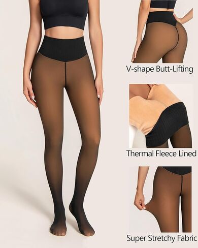 One-Seam Fleece Lined Tights for Women Fake Sheer Thermal Leggings with Tummy Control & Butt Lifting Design in Saudi Arabia