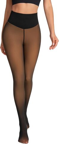 One-Seam Fleece Lined Tights for Women Fake Sheer Thermal Leggings with Tummy Control & Butt Lifting Design in Saudi Arabia