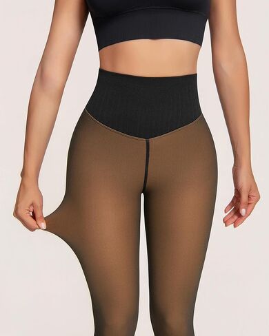One-Seam Fleece Lined Tights for Women Fake Sheer Thermal Leggings with Tummy Control & Butt Lifting Design in Saudi Arabia